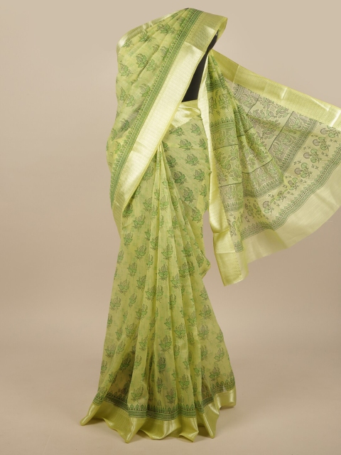 

Pothys Green & Silver-Toned Floral Saree