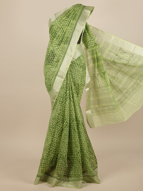 

Pothys Green & Silver-Toned Saree