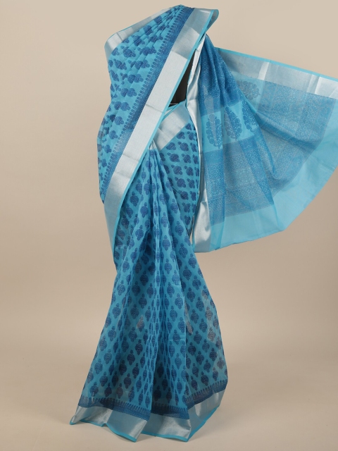 

Pothys Blue & Silver-Toned Ethnic Motifs Saree