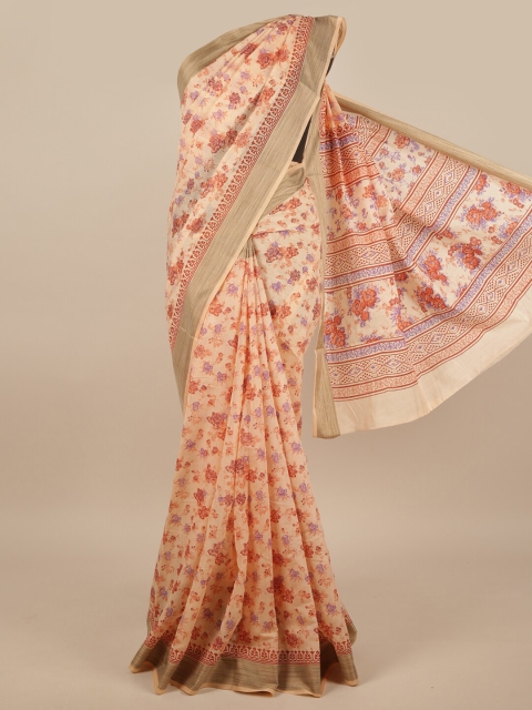 

Pothys Peach-Coloured & Maroon Floral Saree