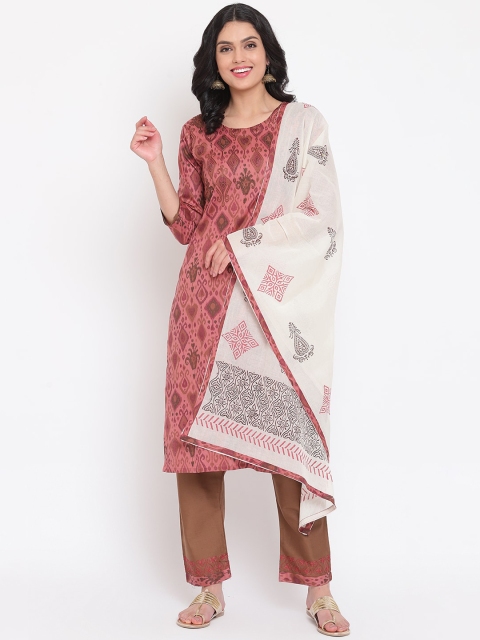 

Napra Women Pink Ethnic Motifs Printed Regular Pure Cotton Kurta & Trousers With Dupatta