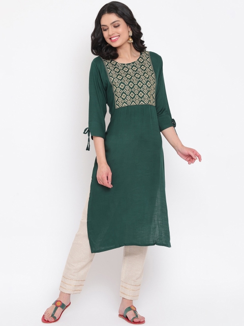 

Napra Women Green Embroidered Regular Pure Cotton Kurta with Trousers