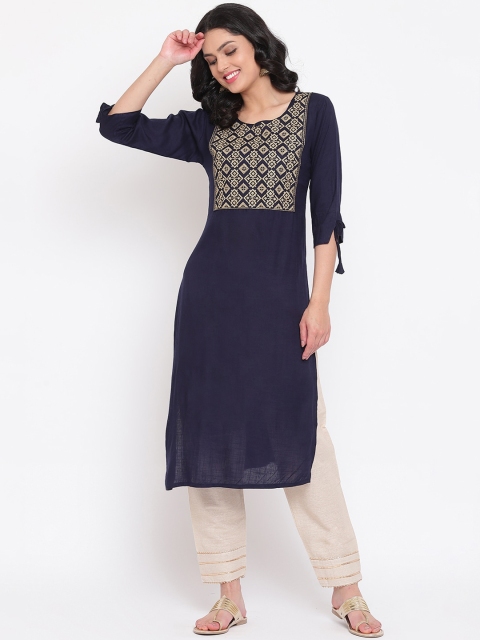 

Napra Women Blue Yoke Design Regular Pure Cotton Kurta with Trousers