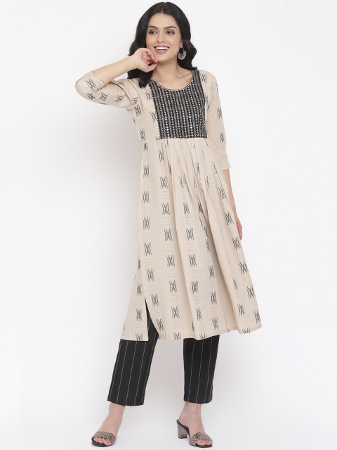 

Napra Women Black Embroidered Empire Pure Cotton Kurta With Trousers