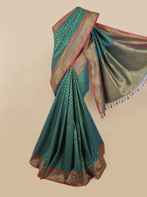 

Pothys Green & Pink Floral Art Silk Banarasi Saree