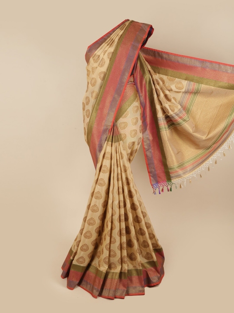 

Pothys Cream-Coloured & Red Ethnic Motifs Zari Art Silk Saree