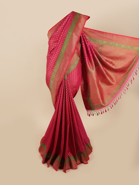 

Pothys Pink & Green Ethnic Motifs Zari Art Silk Saree