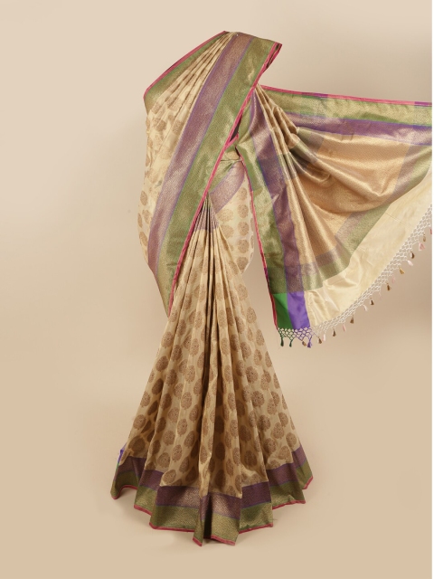 

Pothys Cream-Coloured & Green Floral Zari Art Silk Saree