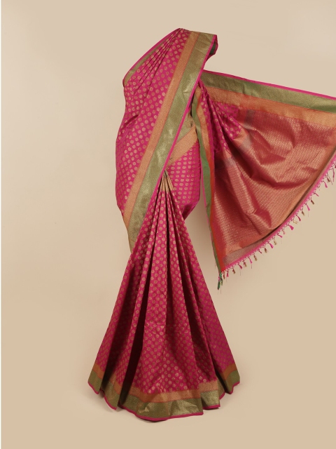 

Pothys Pink & Green Ethnic Motifs Zari Art Silk Saree