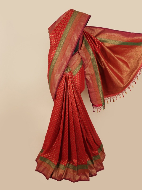 

Pothys Red & Gold-Toned Ethnic Motifs Zari Art Silk Saree