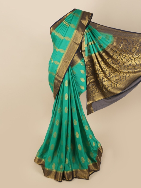 

Pothys Sea Green & Gold-Toned Ethnic Motifs Zari Art Silk Saree