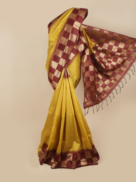 

Pothys Yellow & Maroon Zari Jute Silk Saree