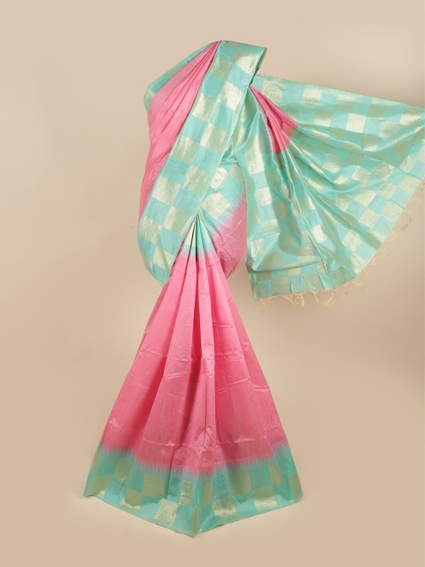 

Pothys Pink & Turquoise Blue Jute Silk Saree