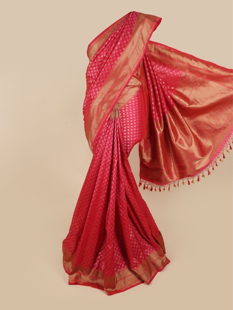 

Pothys Pink & Gold-Toned Floral Zari Art Silk Saree