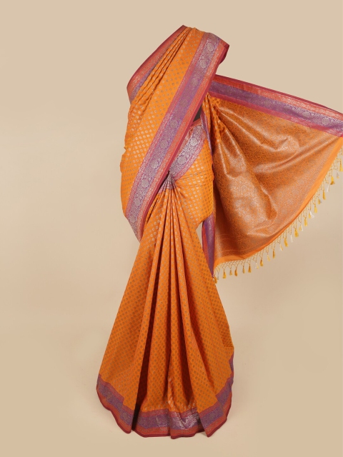 

Pothys Orange & Silver-Toned Floral Zari Art Silk Saree