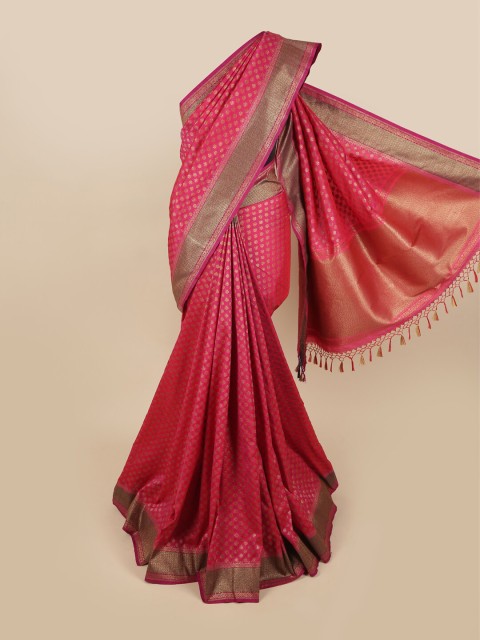 

Pothys Pink & Gold-Toned Floral Zari Art Silk Saree