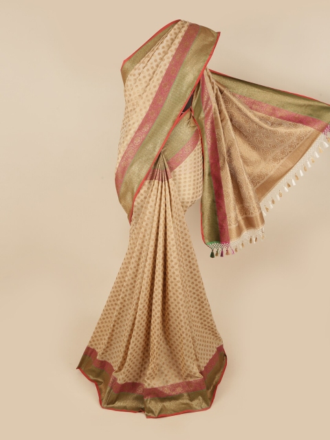 

Pothys Cream-Coloured & Green Floral Zari Art Silk Saree