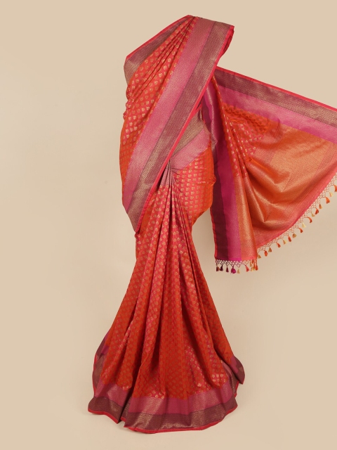 

Pothys Pink & Orange Floral Zari Art Silk Saree