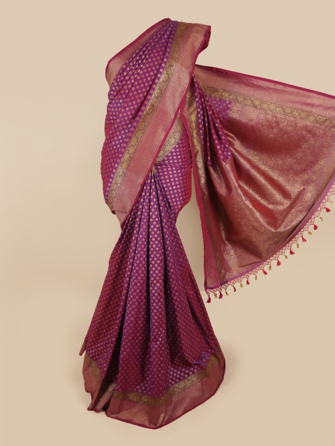 

Pothys Purple & Gold-Toned Ethnic Motifs Zari Art Silk Saree
