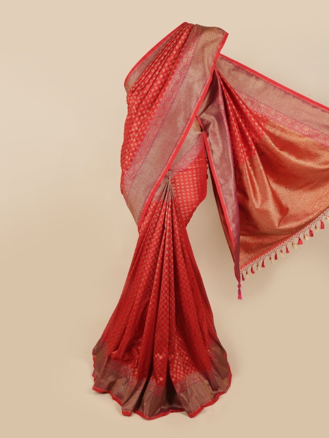 

Pothys Red & Gold-Toned Ethnic Motifs Zari Art Silk Saree