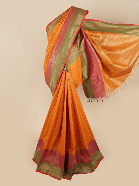

Pothys Orange & Gold-Toned Ethnic Motifs Zari Art Silk Saree