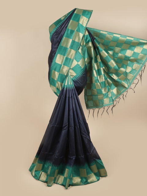 

Pothys Navy Blue & Turquoise Blue Jute Silk Saree