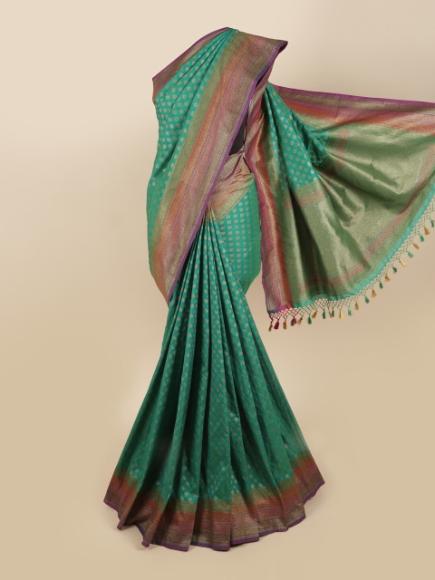 

Pothys Sea Green & Gold-Toned Ethnic Motifs Zari Art Silk Saree