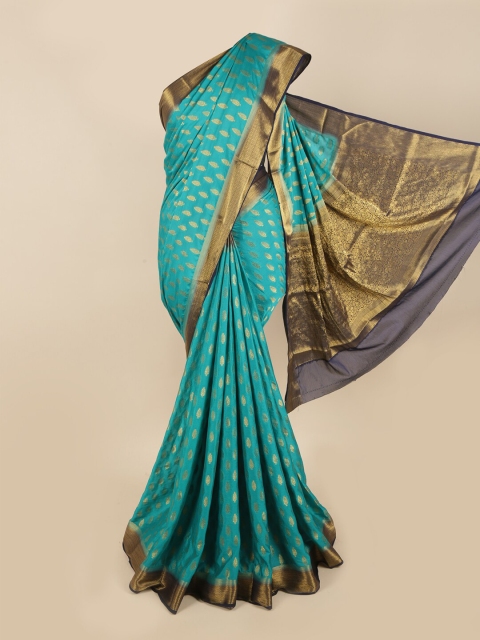 

Pothys Turquoise Blue & Navy Blue Ethnic Motifs Zari Art Silk Saree