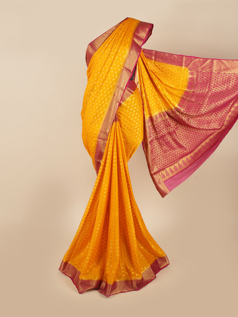 

Pothys Yellow & Pink Floral Zari Art Silk Saree