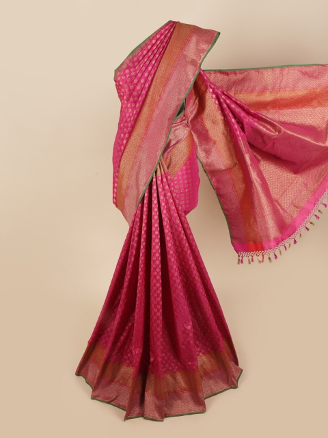 

Pothys Pink & Gold-Toned Floral Zari Art Silk Saree