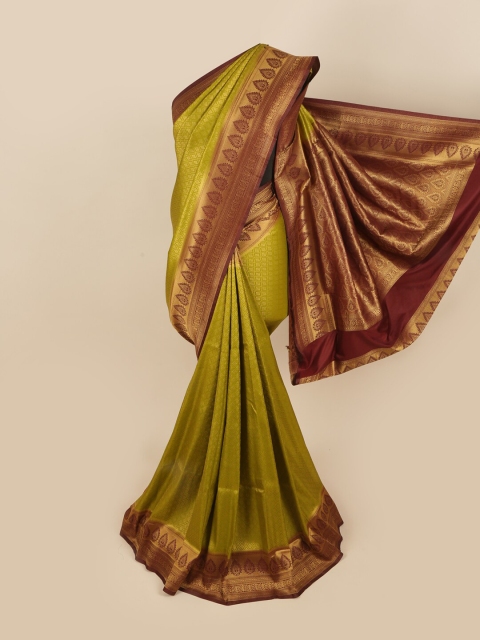 

Pothys Olive Green & Maroon Floral Zari Art Silk Saree