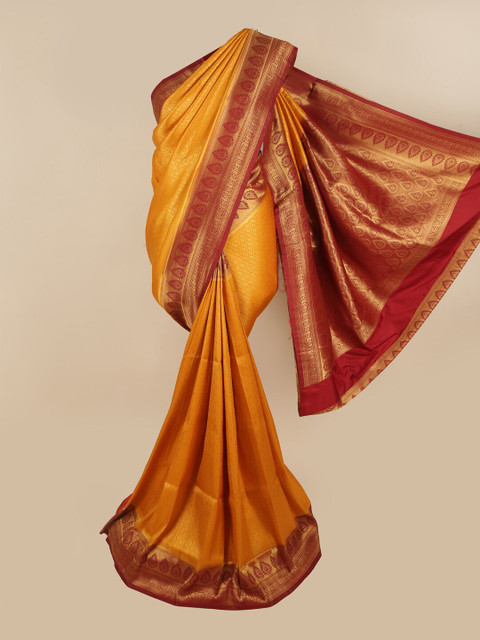 

Pothys Mustard & Maroon Floral Zari Art Silk Saree
