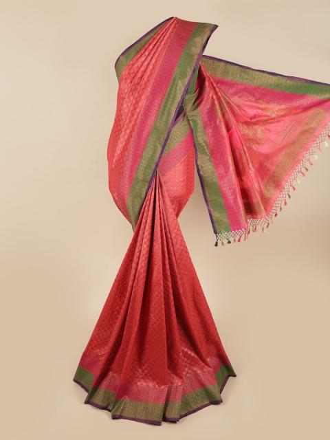 

Pothys Pink & Green Ethnic Motifs Zari Art Silk Saree
