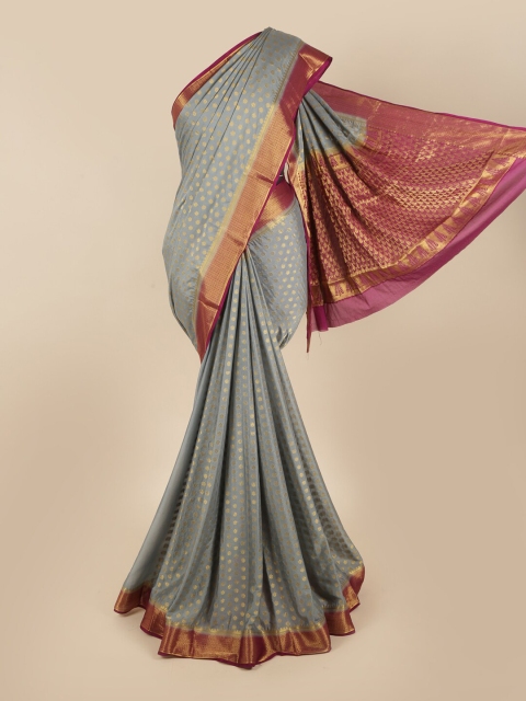 

Pothys Grey & Magenta Floral Zari Art Silk Saree