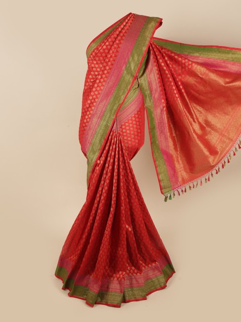 

Pothys Red & Green Floral Zari Art Silk Saree