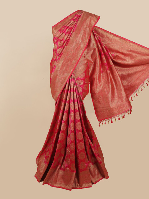 

Pothys Pink & Gold-Toned Floral Zari Art Silk Saree