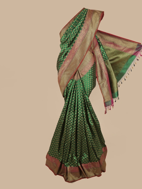 

Pothys Green & Gold-Toned Floral Zari Art Silk Saree
