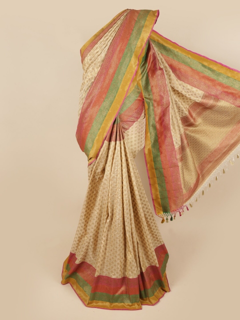 

Pothys Cream-Coloured & Red Floral Zari Art Silk Saree