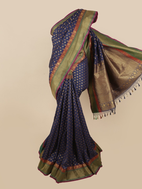 

Pothys Navy Blue & Gold-Toned Floral Zari Art Silk Saree