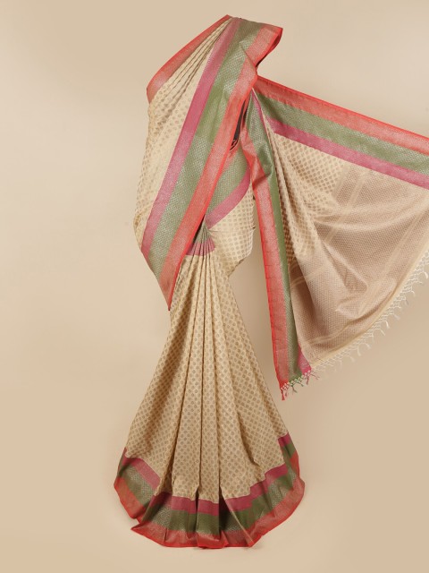 

Pothys Cream-Coloured & Orange Floral Zari Art Silk Saree
