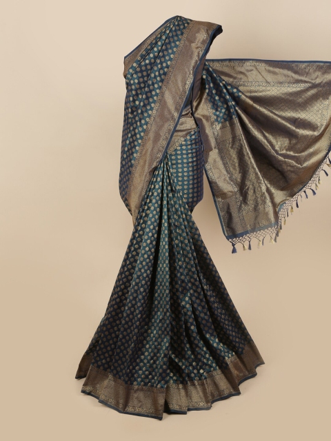 

Pothys Teal & Gold-Toned Floral Zari Art Silk Saree