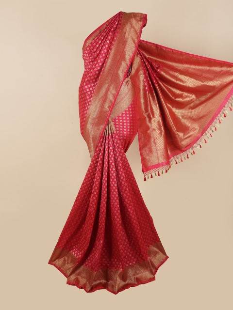 

Pothys Fuchsia & Gold-Toned Floral Zari Art Silk Saree