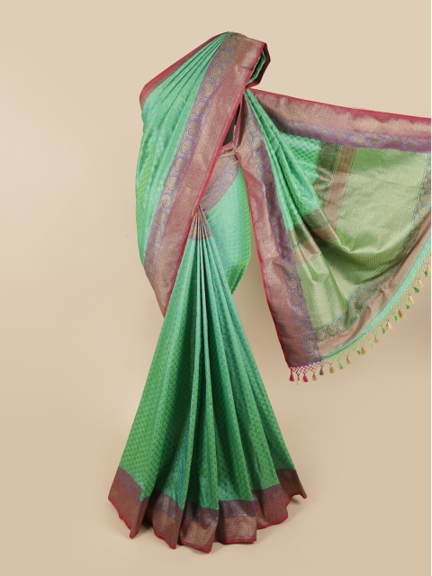 

Pothys Sea Green & Purple Floral Zari Art Silk Saree
