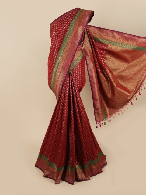 

Pothys Maroon & Gold-Toned Floral Zari Art Silk Saree