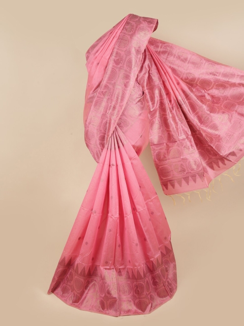 

Pothys Pink Floral Zari Jute Silk Saree
