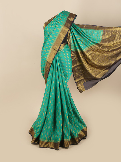 

Pothys Sea Green & Navy Blue Floral Zari Art Silk Saree