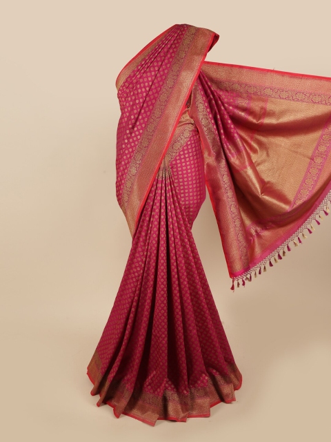 

Pothys Pink & Red Floral Zari Art Silk Saree