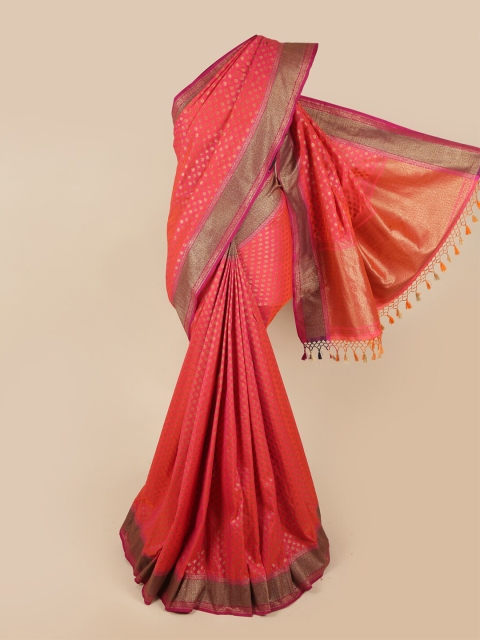 

Pothys Fuchsia & Gold-Toned Floral Zari Art Silk Saree