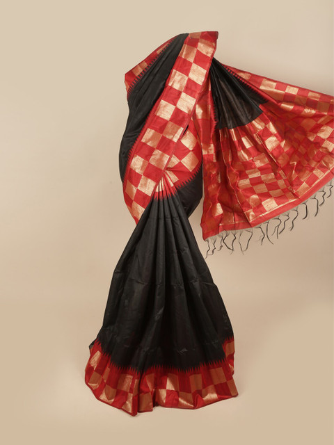 

Pothys Black & Red Jute Silk Saree
