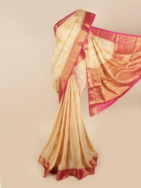 

Pothys Cream-Coloured & Pink Floral Zari Art Silk Saree